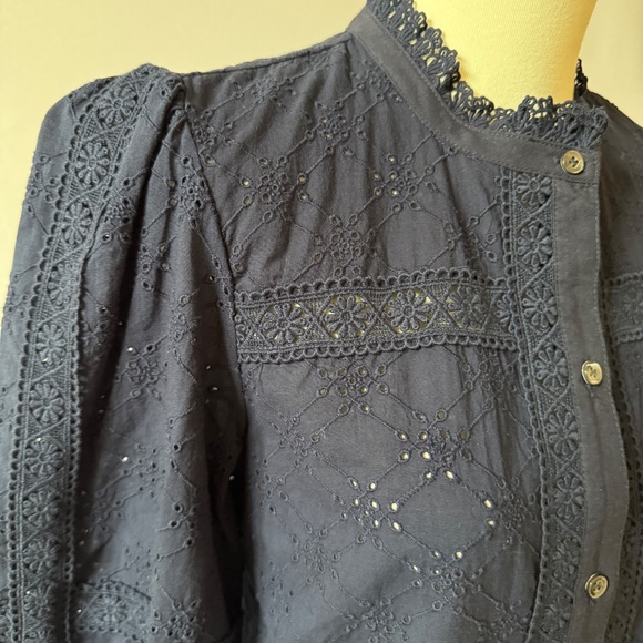 J MCLAUGHLIN FRANCOIS TOP EYELET COTTON BREATHABLE FEMININE BUTTON FRONT CHIC S - Picture 5 of 11